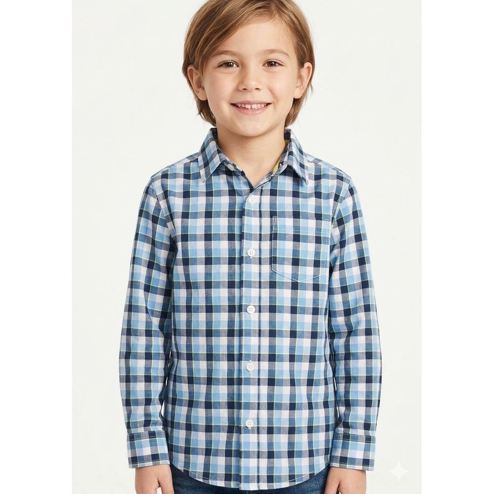 OshKosh Bgosh Boys Blue Plaid Long Sleeve Button Down Shirt Size 7X